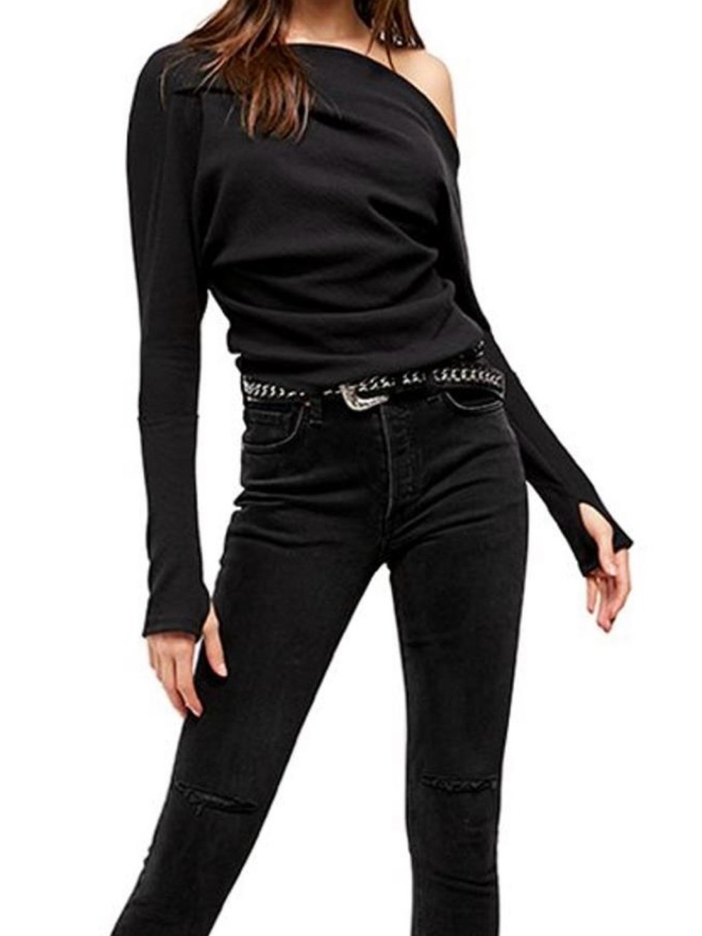 We The Free Fuji Black Off-the-Shoulder Long Sleeve Thermal Top